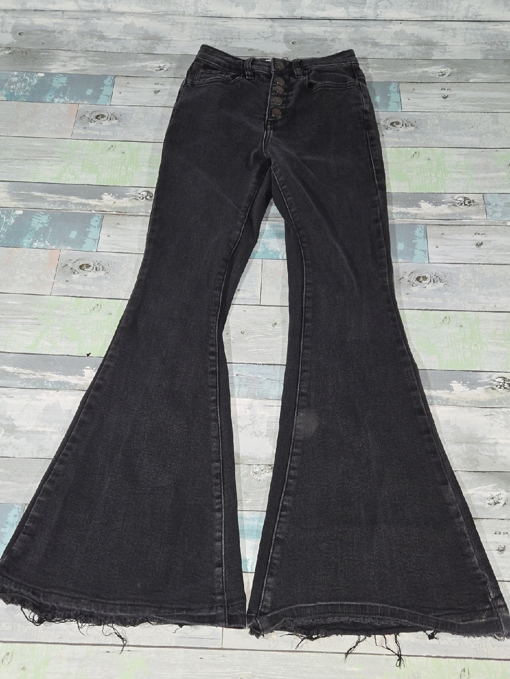 Nature Denim Black High-Waist Button Fly Flared Jeans - Sz 1